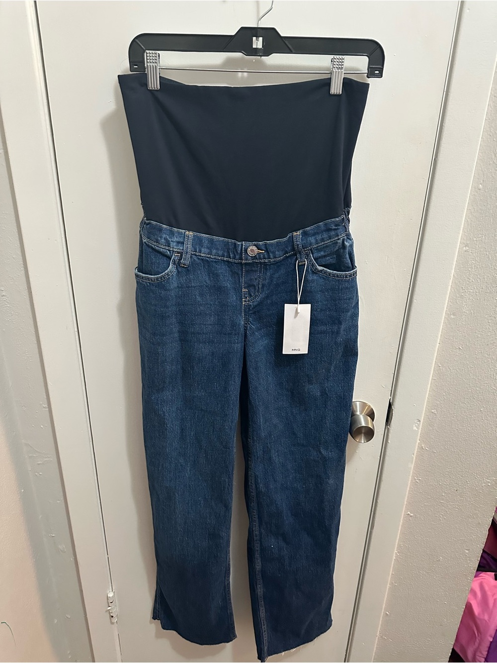 Mango Dark Blue Wide Leg Maternity Jeans with Black Waist Panel